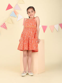 Fabindia - Orange Cotton Printed Dress