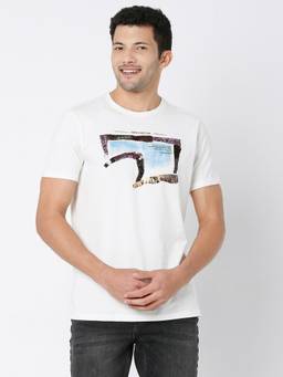 Spykar - Off White Cotton Half Sleeve Printed Casual T-Shirt for Men