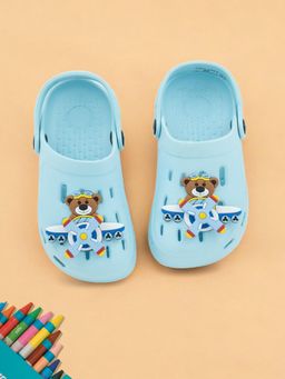 Yellow Bee - Dreamy Adventure Themed Bear & Airplane Rotating Charm Clogs- Blue