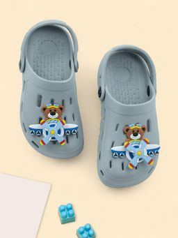 Yellow Bee - Stylish Adventure Pilot Bear & Jet Rotating Charm Clogs- Grey