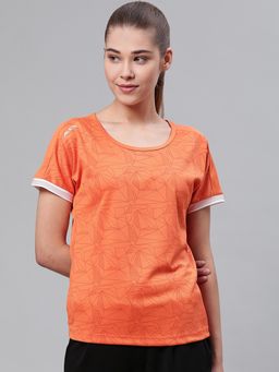 Alcis - Women Orange Slim Fit Solid Round Neck Tennis T-shirt