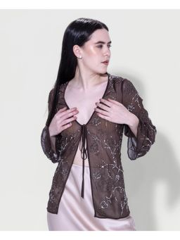 DaKauz - Mocha Beaded Mesh Tie- Top
