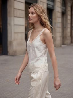 DaKauz - Lace Trim Cotton Camisole Top