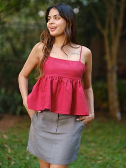 Creatures of Habit - Linen Flared Cami Top- Indian Red