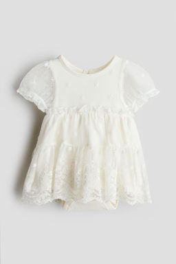 H&M - Girls White Embroidered Mesh Bodysuit Dress