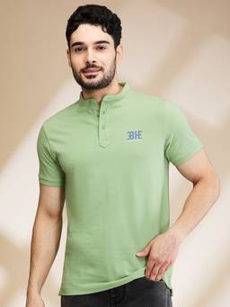Being Human - Garments Men's Mandarin Neck Green T-Shirt