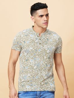 Being Human - Garments Men's Mandarin Neck Olive T-Shirt