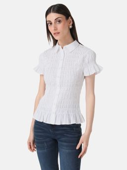 Kazo - White Pleated Smocked Shirt