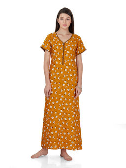 evolove - Women's Viscose Liva Long Maxi Nightdress with Pocket Mustard