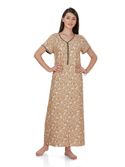 evolove - Women's Viscose Liva Long Maxi Nightdress with Pocket Bud Brown