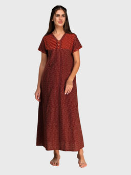 evolove - Women's Soft Cotton Maxi Nightdress with Pocket Night Maroon