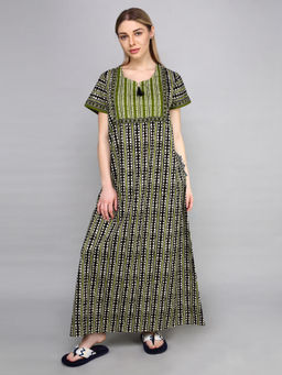 evolove - Women's Soft Cotton Maxi Nightdress with Pocket Green