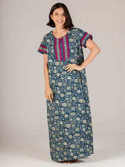 evolove - Women's Soft Cotton Maxi Nightdress with Pocket Terrific Teal