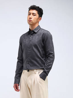 Flying Machine - Grey Slim Fit Jacquard Shirt