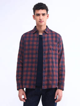 Flying Machine - Navy Blue Twill Buffalo Checked Shirt