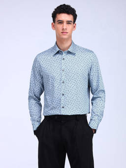 Flying Machine - Blue F-Lite Digital Print Satin Shirt