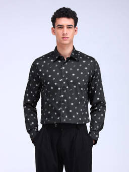 Flying Machine - Black F-Lite Digital Print Satin Shirt