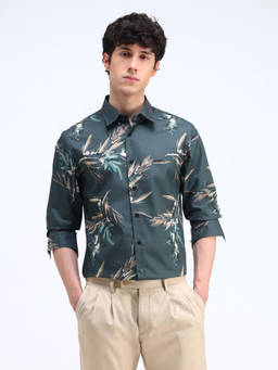 Flying Machine - Blue Printed Satin Slim Fit Shirt