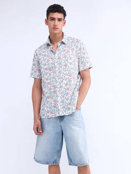 Flying Machine - White Regular Fit Floral Shirt