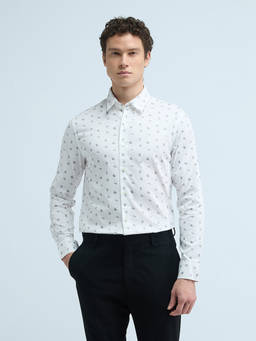 Flying Machine - White Printed Slim Fit Satin Shirt