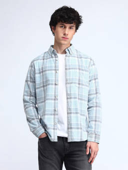 Flying Machine - Blue Checked Slim Fit Twill Shirt