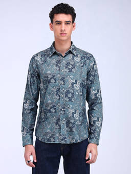 Flying Machine - Blue All Over Print Corduroy Shirt