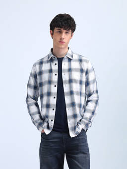 Flying Machine - White Grid Tattersall Checked Twill Shirt