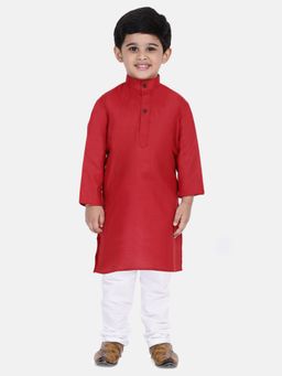 BownBee - Boys Stand Collar Cotton Kurta Pajama-red (Set of 2)