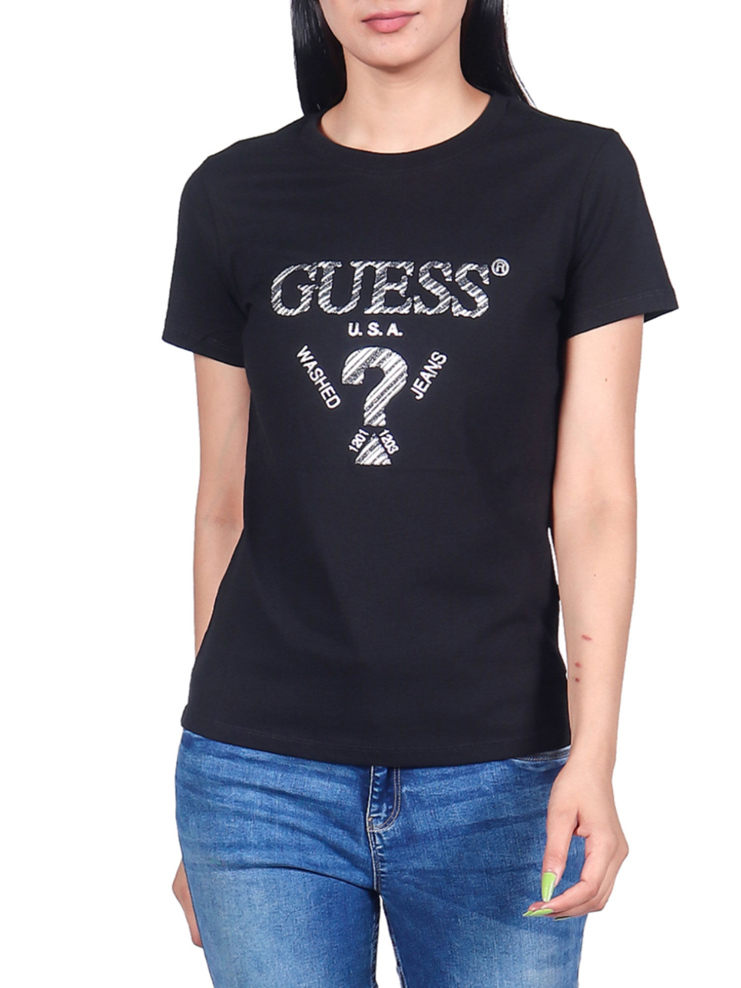 Buy Guess Women Neon Black Crew Neck T 
