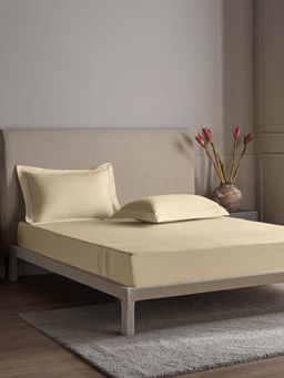 Ddecor Live Beautiful - Regis Collection Cotton 300Tc Super King Bedsheet With 2 Pillow Covers-Beige