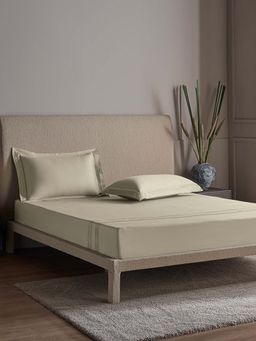 Ddecor Live Beautiful - Regis Collection Cotton 300Tc Super King Bedsheet With 2 Pillow Covers-Beige