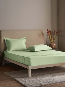 Ddecor Live Beautiful - Regis Collection Cotton 300Tc Super King Bedsheet With 2 Pillow Covers-Green