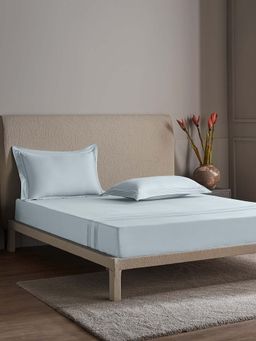 Ddecor Live Beautiful - Regis Collection Cotton 300Tc Super King Bedsheet With 2 Pillow Covers-Blue