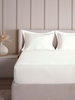 Ddecor Live Beautiful - Urban Collection Cotton 210Tc Super King Bedsheet With 2 Laced Covers-White