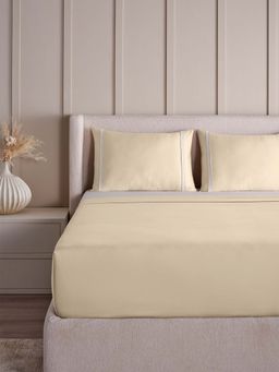 Ddecor Live Beautiful - Urban Collection Cotton 210Tc Super King Bedsheet With 2 Laced Covers-Beige