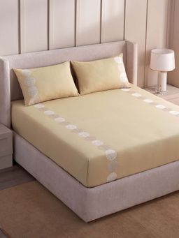 Ddecor Live Beautiful - Embellish Collection Cotton Super King Bedsheet With 2 Pillow Covers-Beige