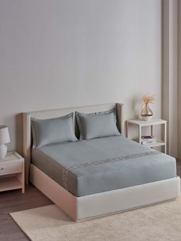Ddecor Live Beautiful - Excellence Collection Cotton 210Tc Super King Bedsheet With 2 Covers-Grey