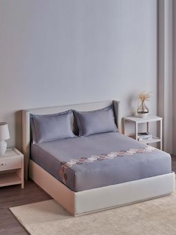 Ddecor Live Beautiful - Excellence Collection Cotton 210Tc Super King Bedsheet With 2 Covers-Grey