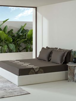 SANSAAR A D'DECOR BRAND LIVE CONSCIOUSLY - Bedsheet Charcoal Brown King Bedsheet with 2 Pillow Covers
