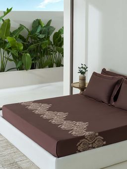 SANSAAR A D'DECOR BRAND LIVE CONSCIOUSLY - Bedsheet Sickle Brown King Bedsheet with 2 Pillow Covers