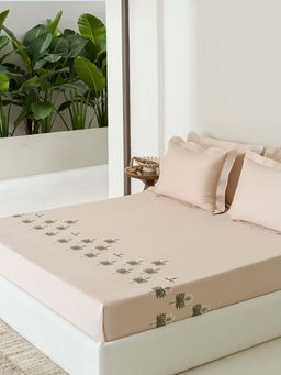 SANSAAR A D'DECOR BRAND LIVE CONSCIOUSLY - Bedsheet Biscuit Beige King Bedsheet with 2 Pillow Covers