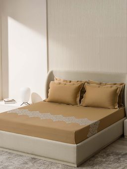 SANSAAR A D'DECOR BRAND LIVE CONSCIOUSLY - Bedsheet Mustard Gold King Bedsheet with 2 Pillow Covers