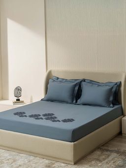 SANSAAR A D'DECOR BRAND LIVE CONSCIOUSLY - Bedsheet Denim Blue King Bedsheet with 2 Pillow Covers