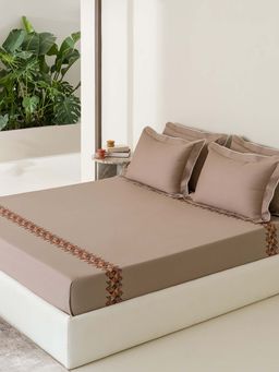 SANSAAR A D'DECOR BRAND LIVE CONSCIOUSLY - Bedsheet Taupe Beige King Bedsheet with 2 Pillow Covers