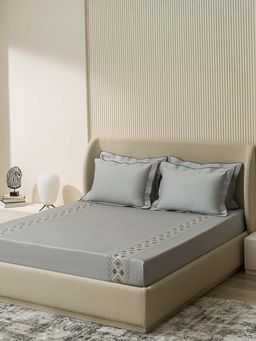 SANSAAR A D'DECOR BRAND LIVE CONSCIOUSLY - Bedsheet New Grey Blue King Bedsheet with 2 Pillow Covers