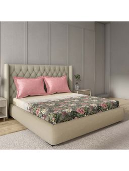 GM - 100% Cotton Green Digital Printed 144TC King Bedsheet with 2 Pillow Covers