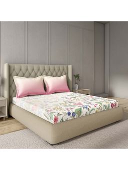 GM - 100% Cotton Pink Digital Printed 144TC King Bedsheet with 2 Pillow Covers