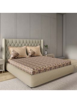GM - 100% Cotton Brown Digital Printed 144TC King Bedsheet with 2 Pillow Covers