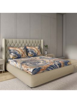GM - 100% Cotton Navy Digital Printed 144TC King Bedsheet with 2 Pillow Covers