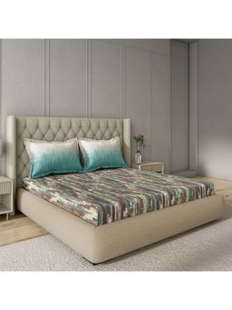 GM - 100% Cotton Aqua Digital Printed 144TC King Bedsheet with 2 Pillow Covers